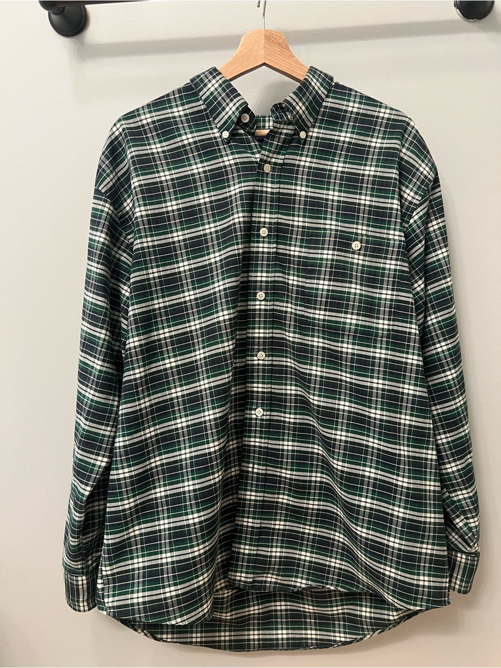Towncraft Green and White Plaid Button-Down Shirt
